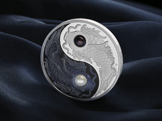 Yin Yang Koi 2024 5oz Silver Proof Coloured Coin with Pearls - The Perth Mint