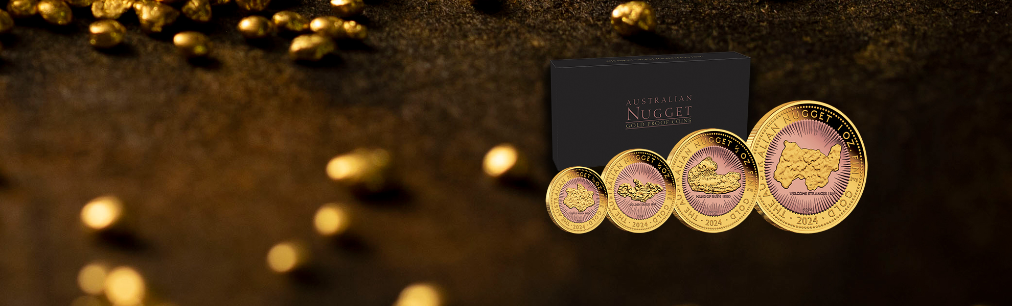 Hero banner First Australian Nugget Replicas 2024 Gold Proof Gilded Four Coin Set (1)