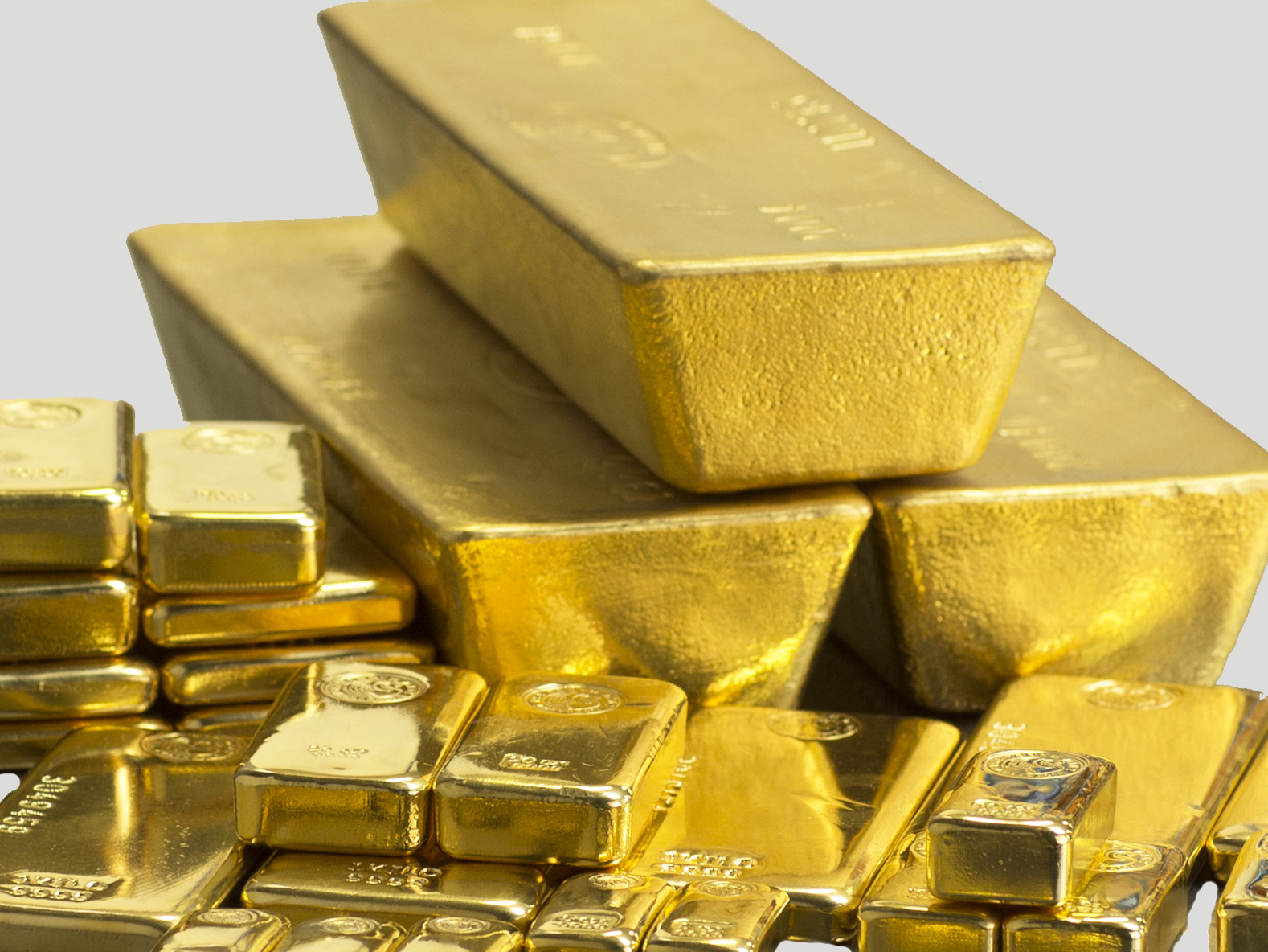 Mixed gold bars in storage at The Perth Mint. 