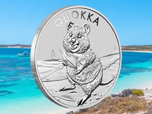 The Perth Mint's quokka coin at the beach
