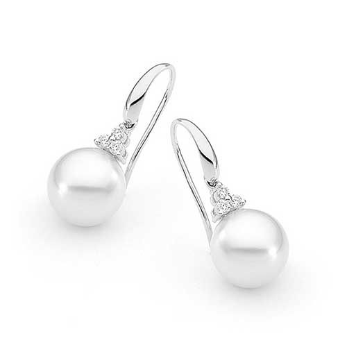 Allure pearl white gold diamond French hook earrings from The Perth Mint.