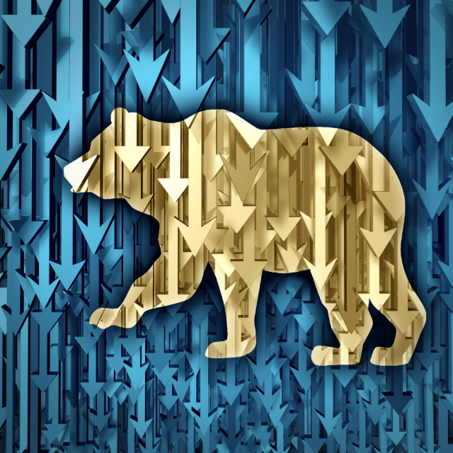 an outline of a bear in gold with arrows
