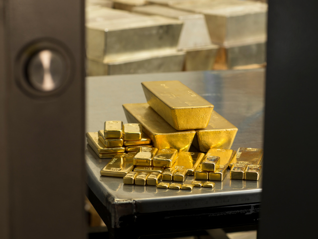 Perth Mint gold bars in a vault